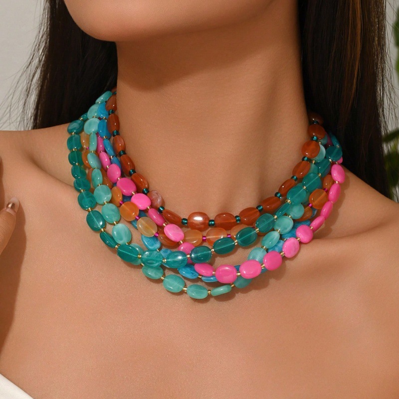 Resin Art Necklace - Эффектное многослойное ожерелье с овальными разноцветными