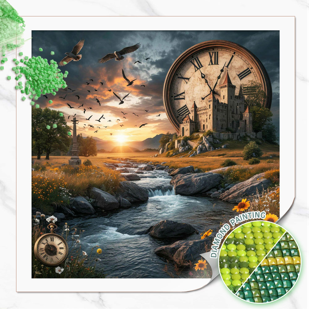 Resin Art Clock - Алмазная вышивка Huacan: «Замок в дикой