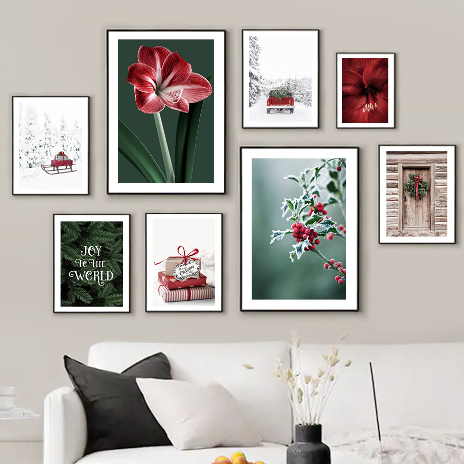 Resin Art Images - Постер с рождественскими санями, красными бархатцами