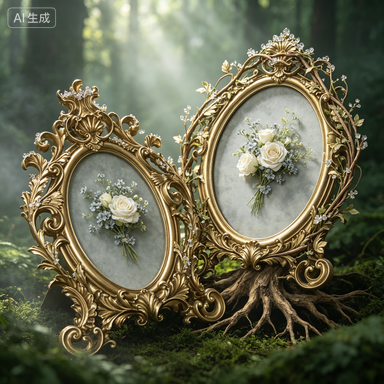 Resin Art For Wedding Gift - Ретро-золотая овальная фоторамка из смолы для